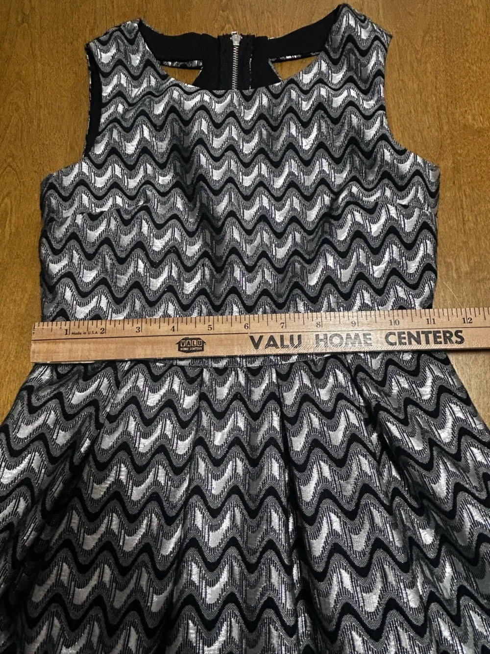 Three Hearts Black and Silver Metallic Fit-and-Flare Party Dress
